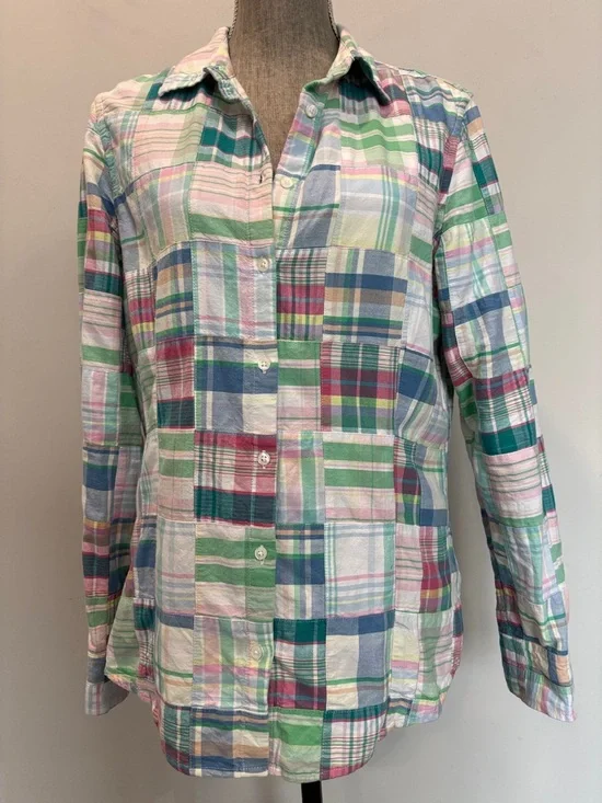 Brooks Brothers Plaid Button Down Shirt Pastel Green Blue Pink Madras Medium - Picture 2 of 14